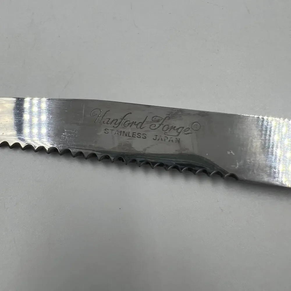Vtg Hanford Forge Stainless Blade Serrated Tomato Fruit Slicer Knife Wood Handle